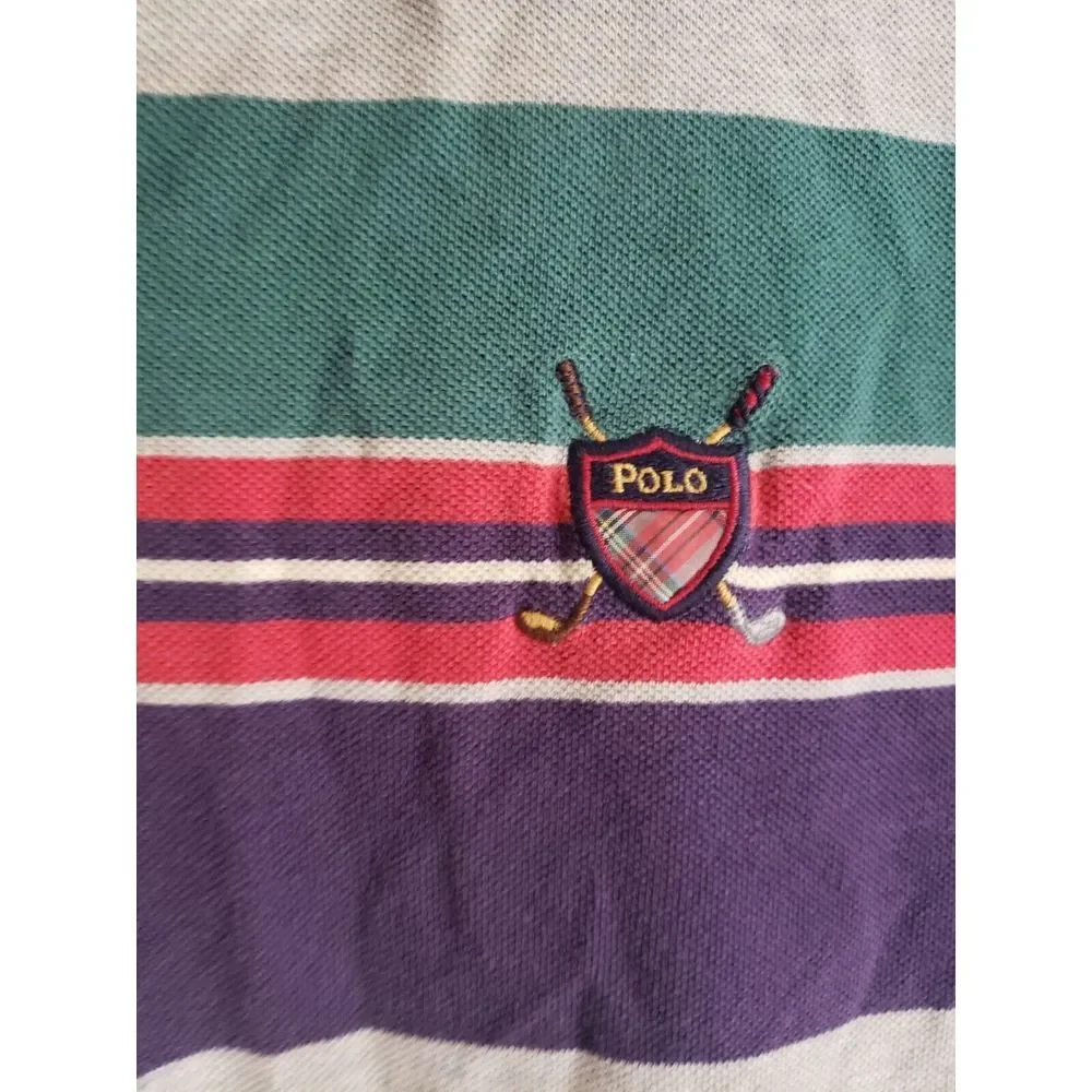 Ralph Lauren Men's Striped Red & Navy Blue‎ Polo Size XL Made In USA Vintage